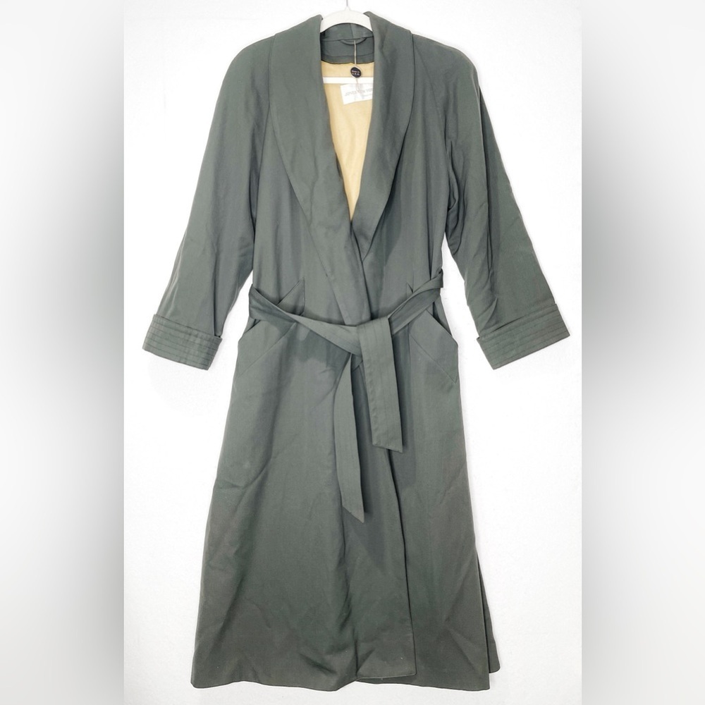 Jones New York Belted Trench Coat Vintage 1990s Made in the USA 100% Wool Lined